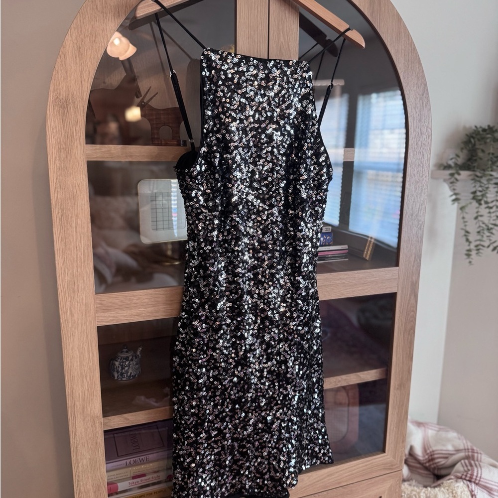 Blashe Black & Silver Halter Mini Dress BD05472 | Large Sparkly Party Cocktail - Picture 1 of 14